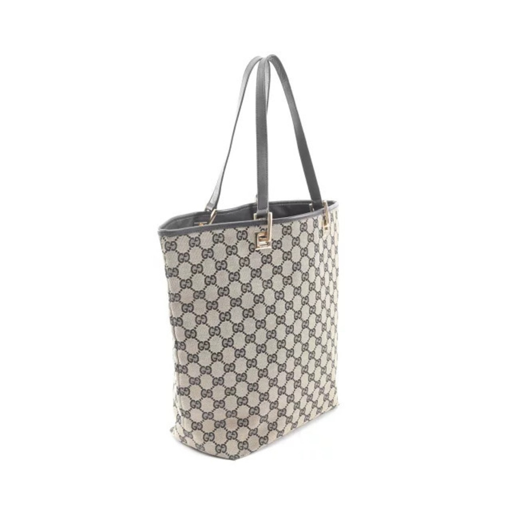Gucci Beige Canvas Black Bag Leather Tote GG Tan Black